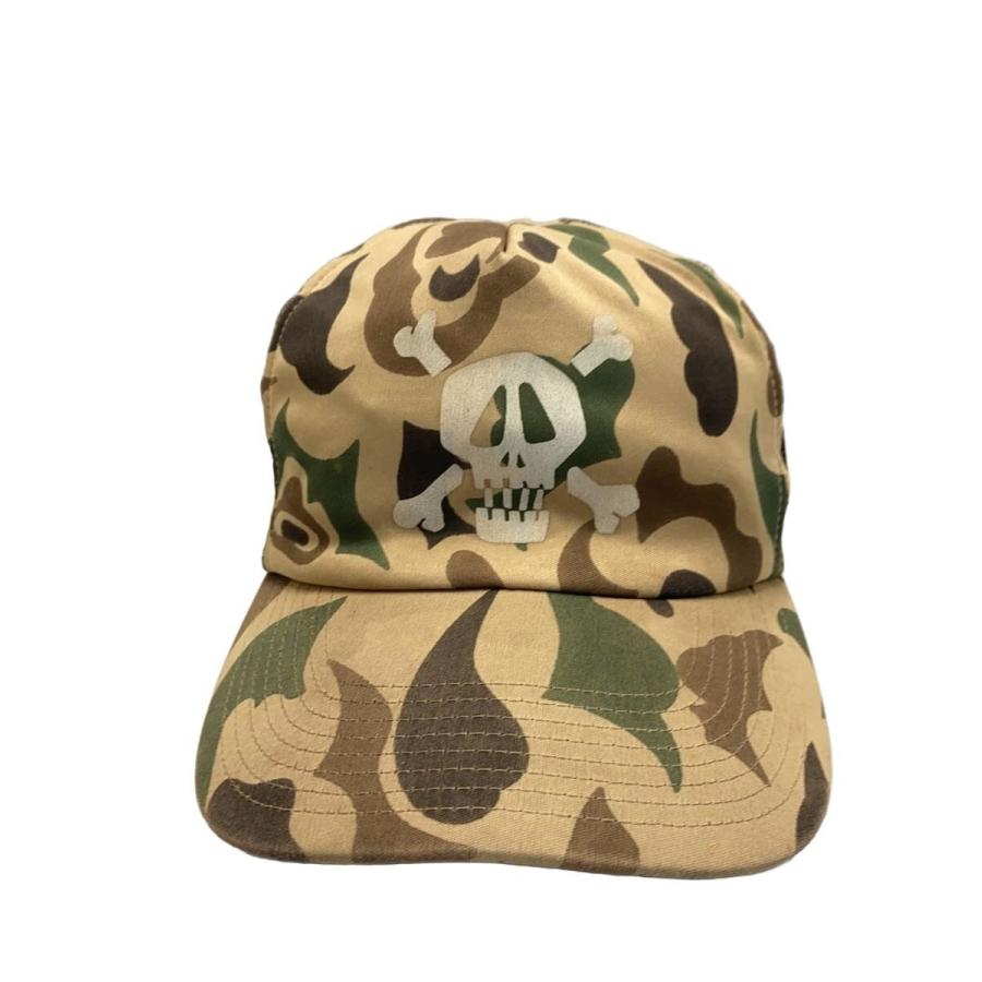 STUSSY◇90s/スカルメッシュキャップ/FREE/ポリエステル/BEG