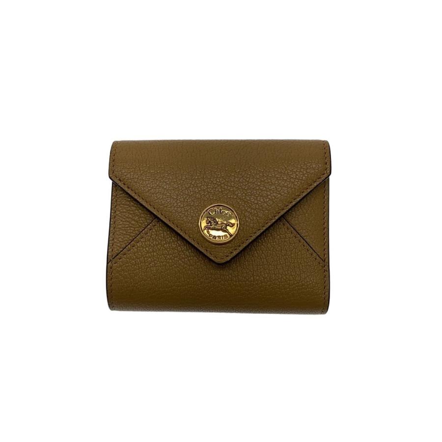 Chloe◇Envelope/スモール トリフォールド/3つ折り財布/レザー/BEG