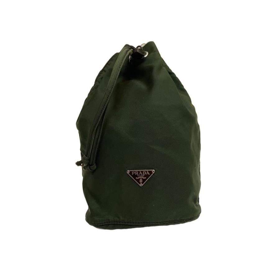 PRADA◇巾着ポーチ/ナイロン/GRN/汚れ有/ほつれ、ダメージ有
