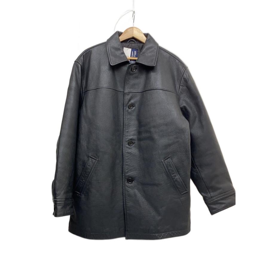 GAP◇90-00S/OLD GAP/レザーカーコート/L/レザー/BLK/無地/両袖ボタン