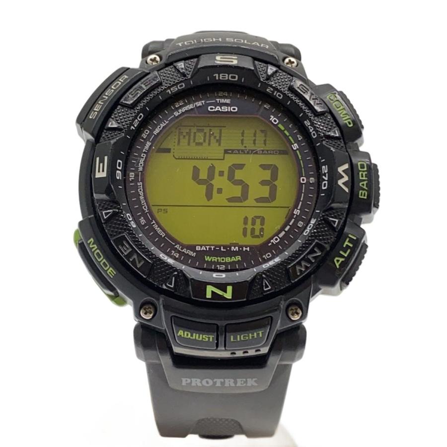 CASIO◇ソーラー腕時計・PROTREK/デジタル/ラバー/BLK/BLK