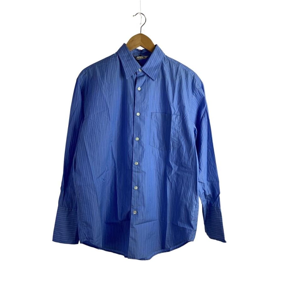 AURALEE◇長袖シャツ/O/コットン/ブルー/ストライプ/a25ss03ss