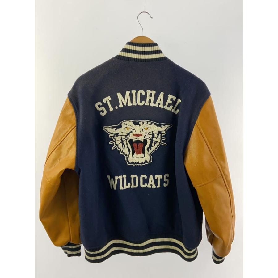 HOUSTON◇スタジャン/XL/ウール/ネイビー/51190/袖：合成皮革/ワッペン 