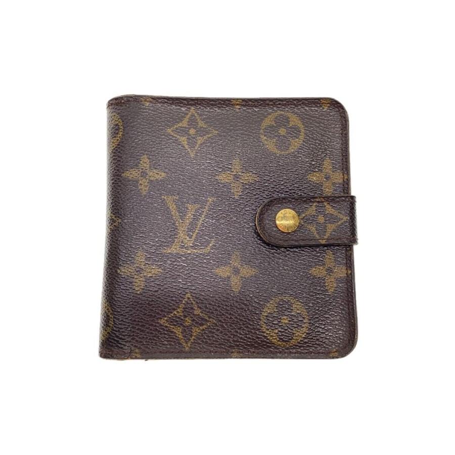 LOUIS VUITTON◇コンパクト・ジップ_モノグラム・キャンバス_ブラウン  