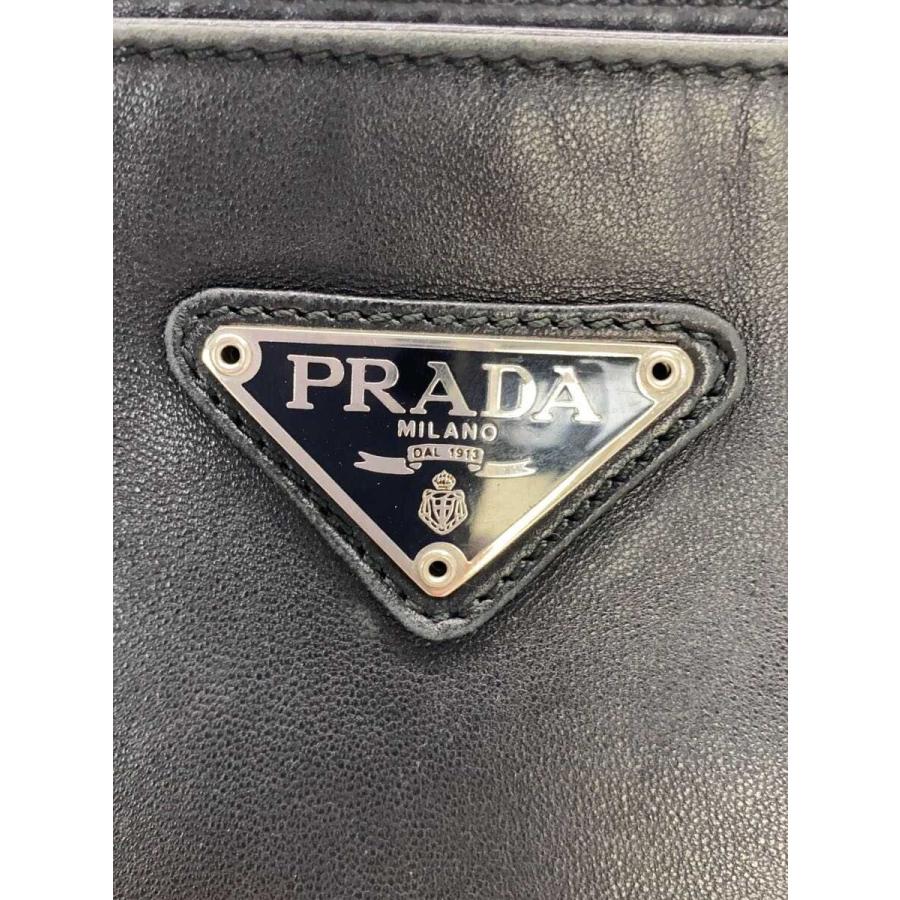 PRADA◇トートバッグ/レザー/BLK/トライアングルロゴ// : セカンド