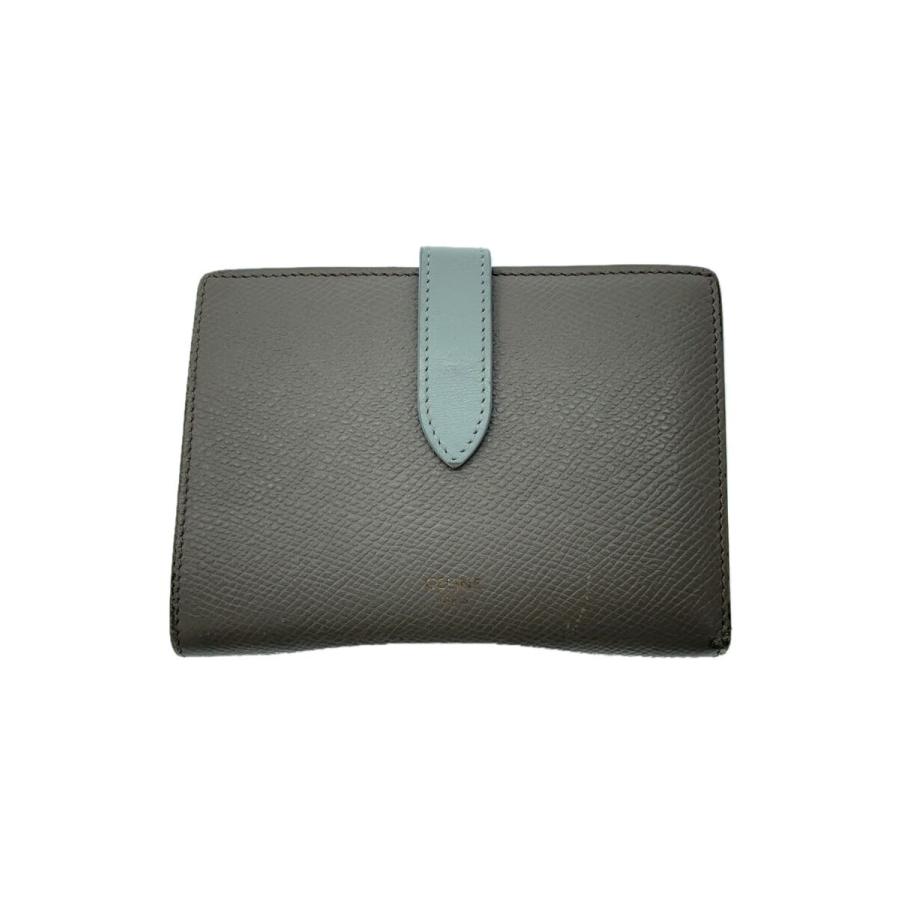 CELINE グレー 二つ折り財布 CELINE◇2つ折り財布/レザー/グレー/灰色/無地/レディース/ミディアム
