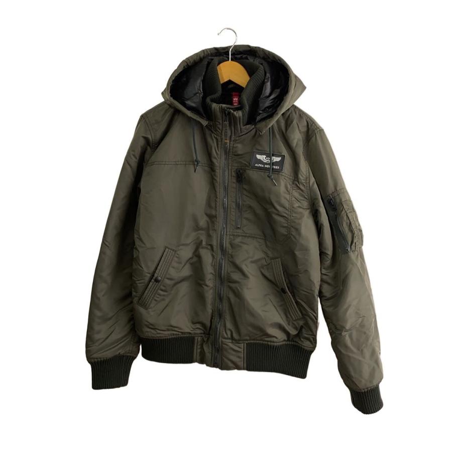ALPHA INDUSTRIES◇フーデッドリブジャケット/L/ナイロン/カーキ/1571