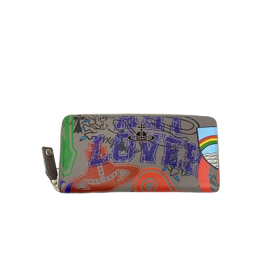 Vivienne Westwood◇FRAT HOUSE/ラウンドファスナー/長財布/レザー/GRY