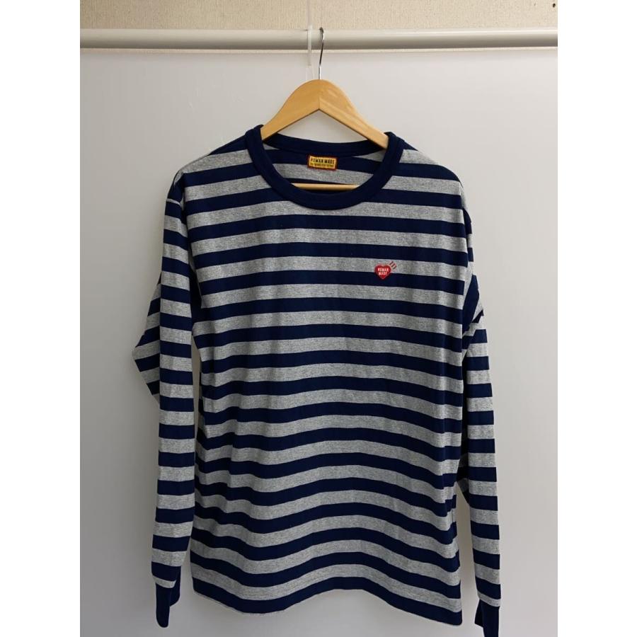 HUMAN MADE◇長袖Tシャツ/L/コットン/NVY/ボーダー/HM30CS022