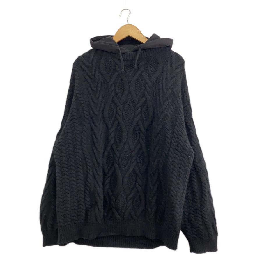 Supreme◇Cable Hooded Sweater/パーカー/XXL/ウール/ブラック 