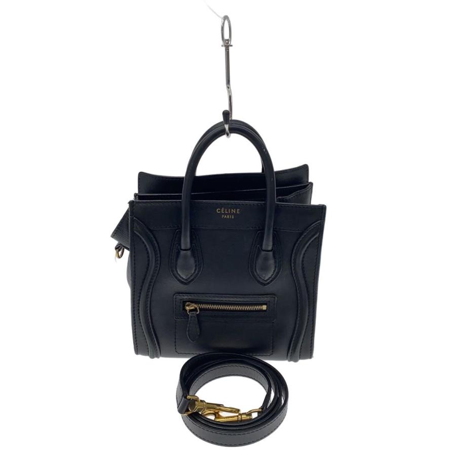 CELINE◇ラゲージナノ/ショルダーバッグ/レザー/BLK/無地// : セカンド