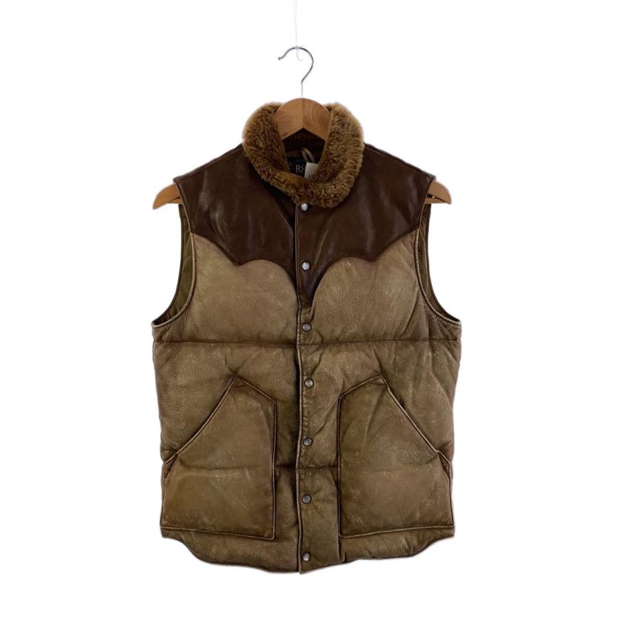 RRL◇ダウンベスト/XS/レザー/BEG/無地/782567480001/使用感有 