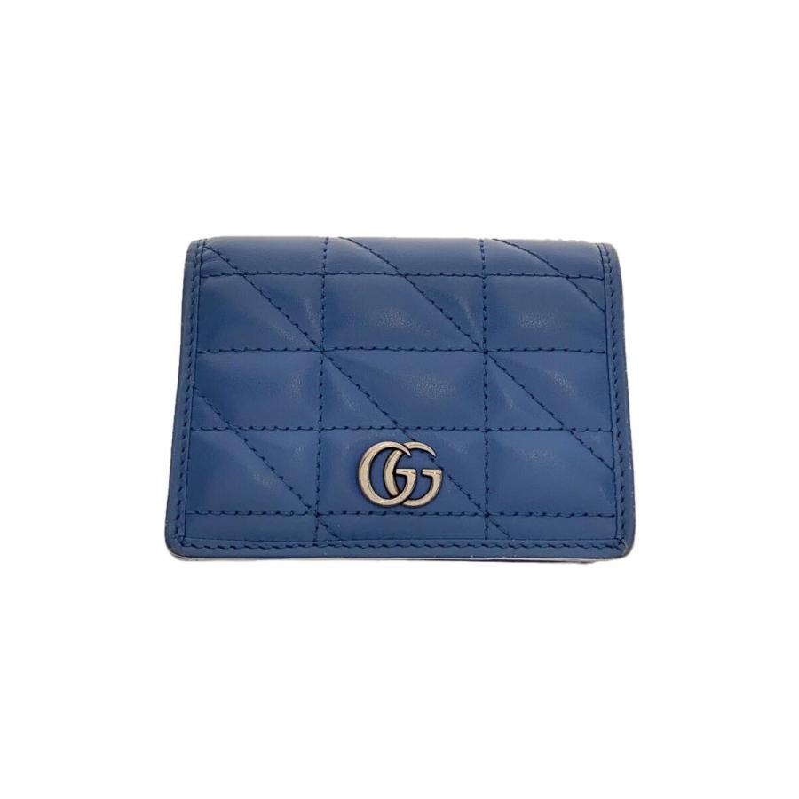 GUCCI◇2つ折り財布/レザー/BLU/無地/レディース/466492・2067