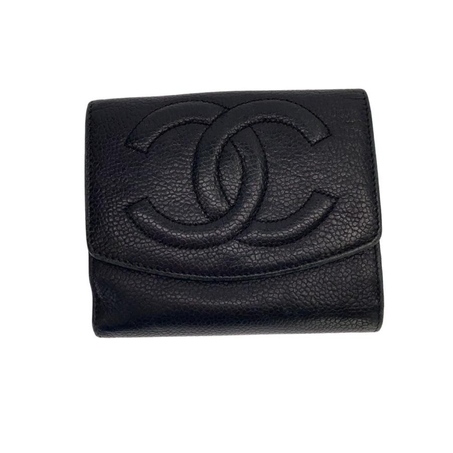 CHANEL 黒 レザー 三つ折り財布 CHANEL◇3つ折り財布/レザー/BLK/レディース : セカンドストリート