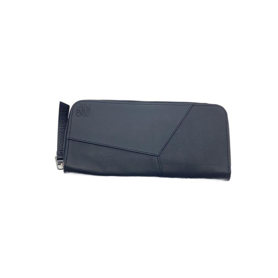 LOEWE◇パズルジップアラウンド/長財布/レザー/ブラック/無地
