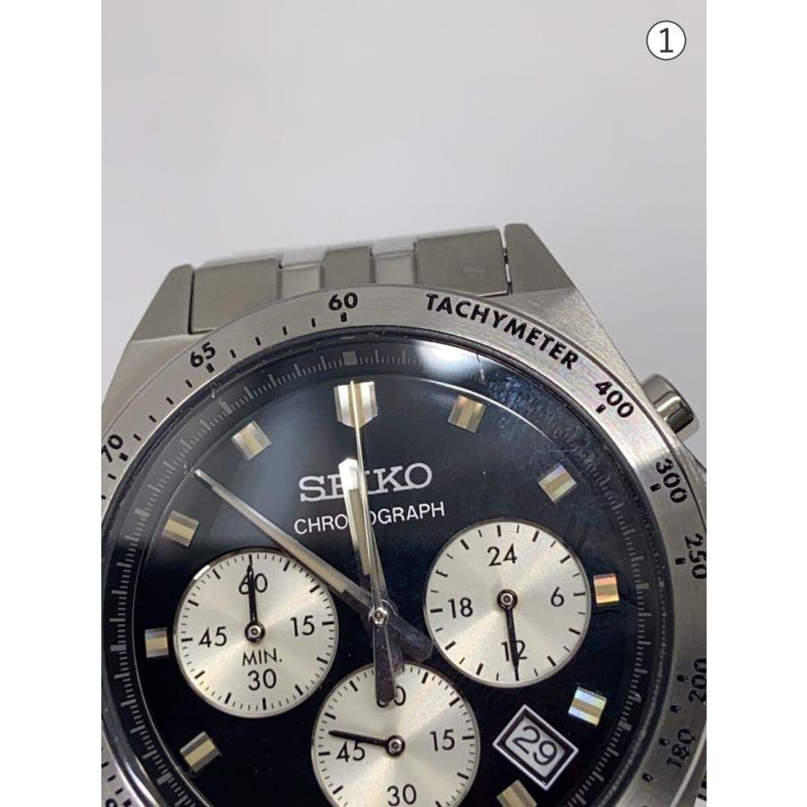 SEIKO◇クォーツ腕時計/アナログ/--/BLK/SLV/8T63-02R0 : セカンド