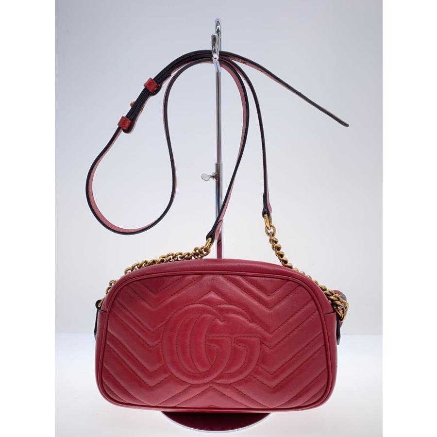 GUCCI◇ショルダーバッグ/GGマーモント/キルティング/レザー/RED