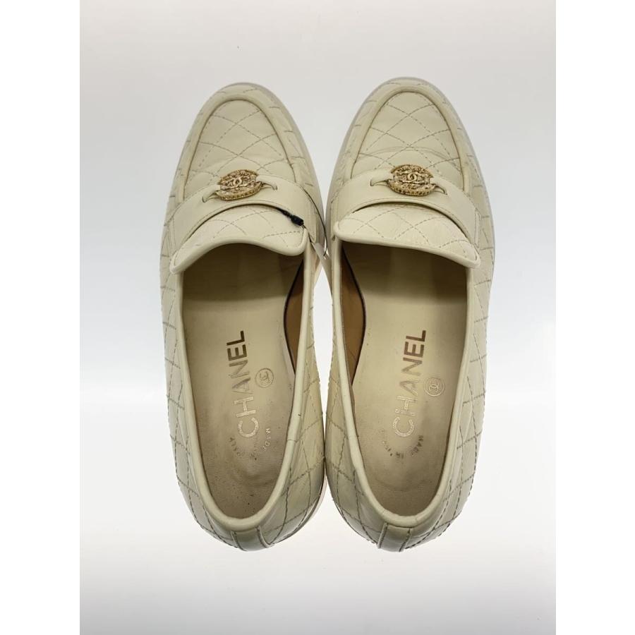 CHANEL◇ローファー/36/WHT/レザー/マトラッセ/チャンキーソール/ココ