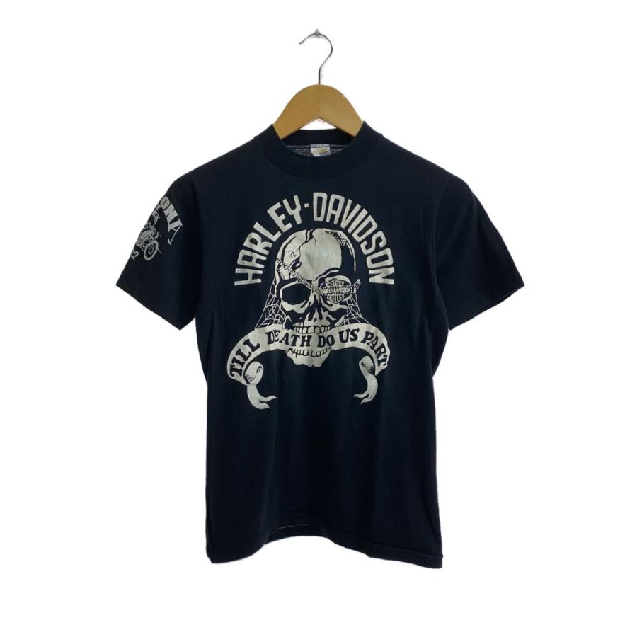 SPORTSMASTER◇80s/usa製/ハーレー/眼帯スカル/Tシャツ/S/コットン/BLK