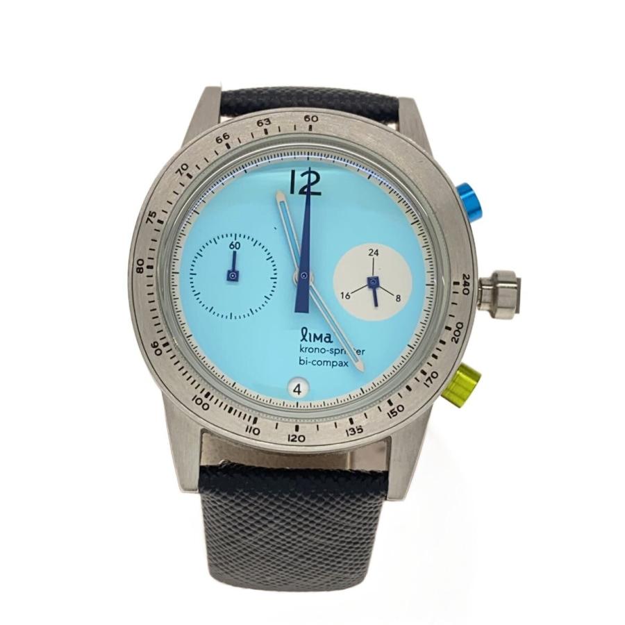 lima watch/クォーツ腕時計/アナログ/レザー/BLU/BLK/SS// : セカンド