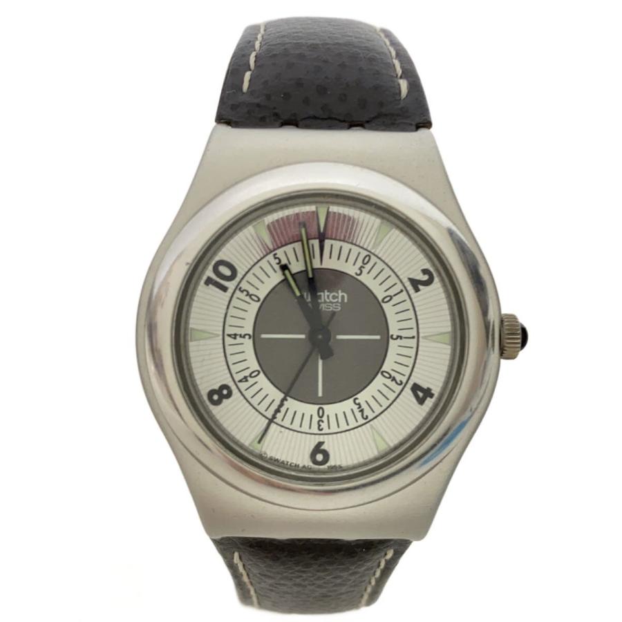 SWATCH◇クォーツ腕時計/アナログ/レザー/SLV/GRY/IRONY : セカンド 