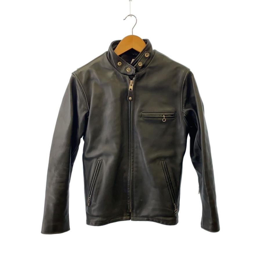 Schott◇シングルライダースジャケット/34/レザー/BLK/ボアライナー