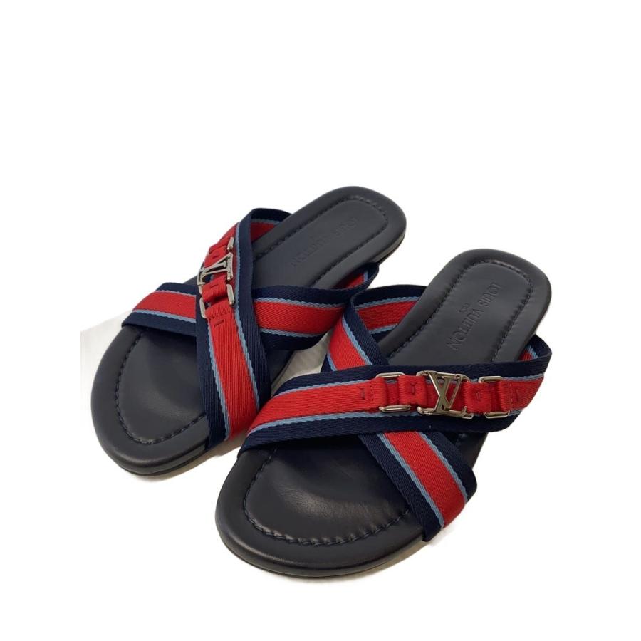 LOUIS VUITTON◇レザーサンダル/クロスストラップ/US7/BLK/レザー