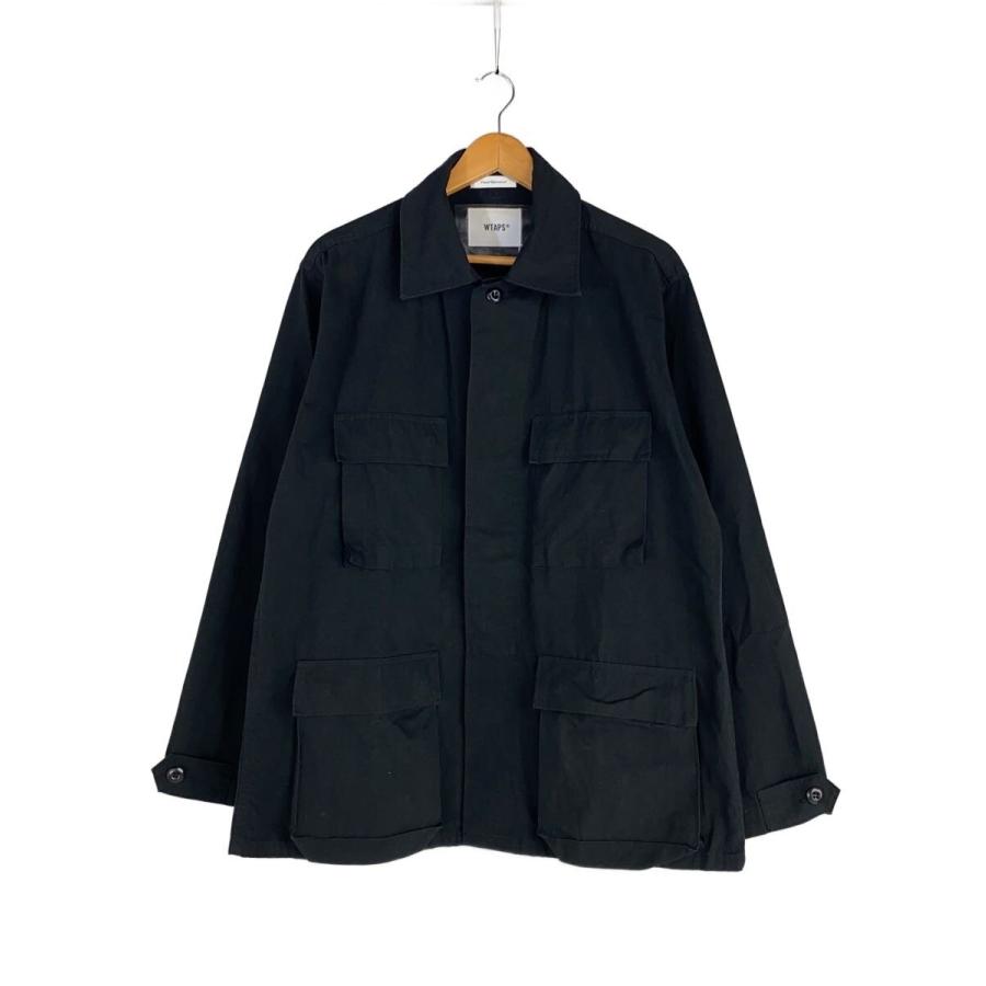WTAPS◇RIPSTOP SHIRT/ミリタリージャケット/2/コットン/ブラック/無地
