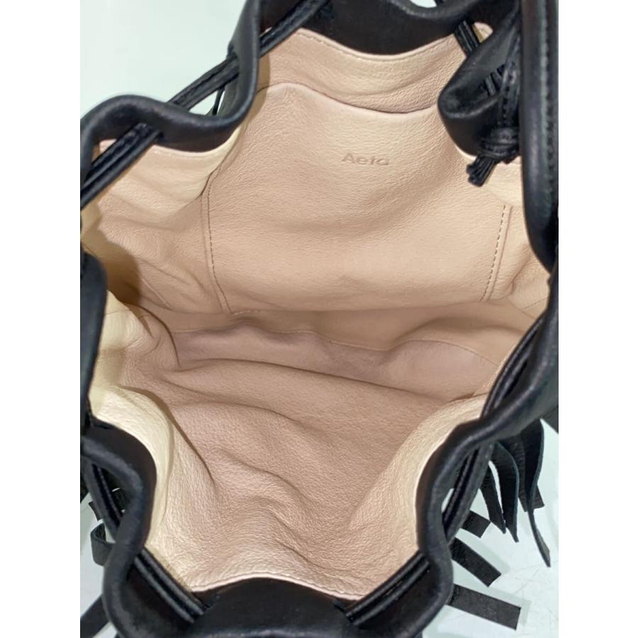 Aeta フリンジレザーショルダーバッグ Aeta◇ショルダーバッグ/フリンジ巾着ショルダー/レザー/ブラック