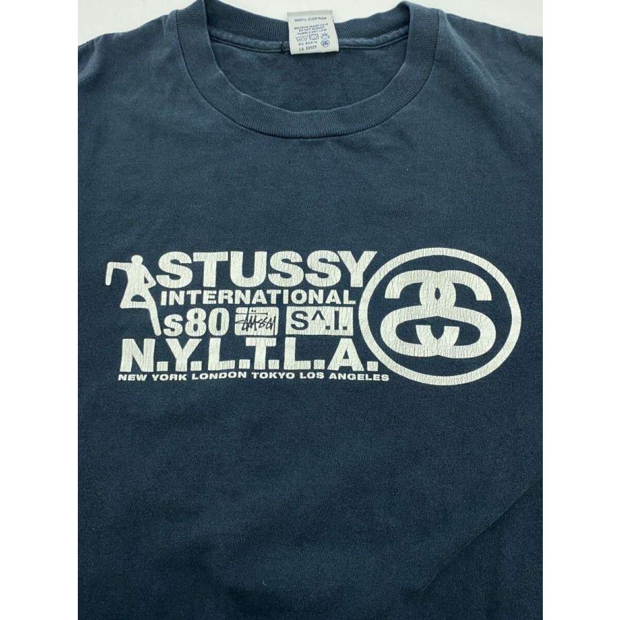 STUSSY　90s　Tシャツ　長袖　ネイビー STUSSY◇長袖Tシャツ/M/コットン/ネイビー/ロンT/90s/銀タグ