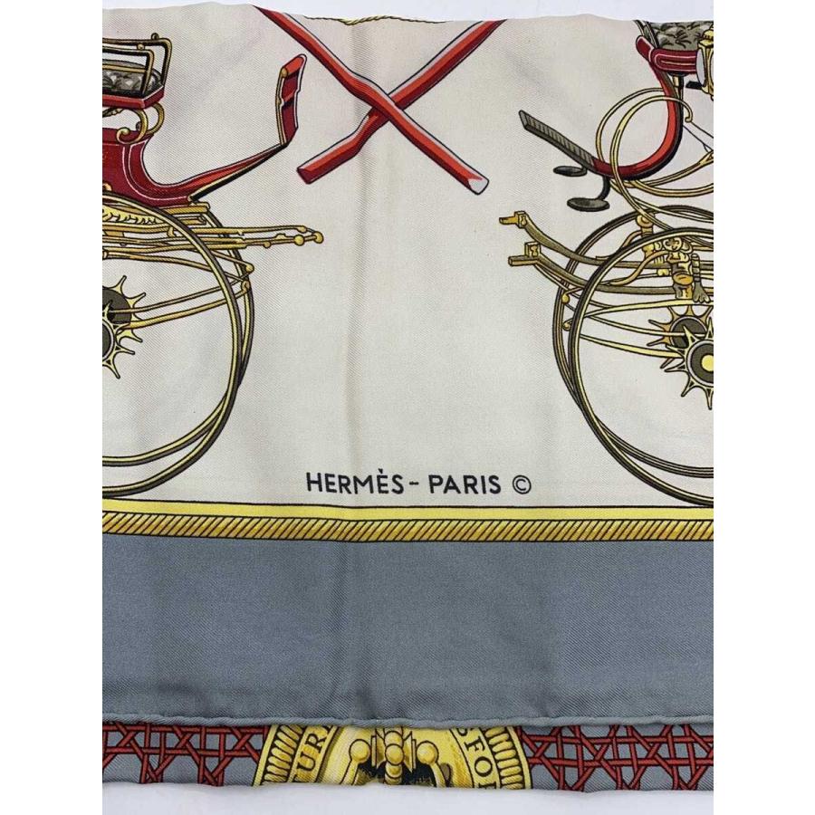 HERMES◇スカーフ/シルク/カレ90/馬車/レディース/所々シミ有