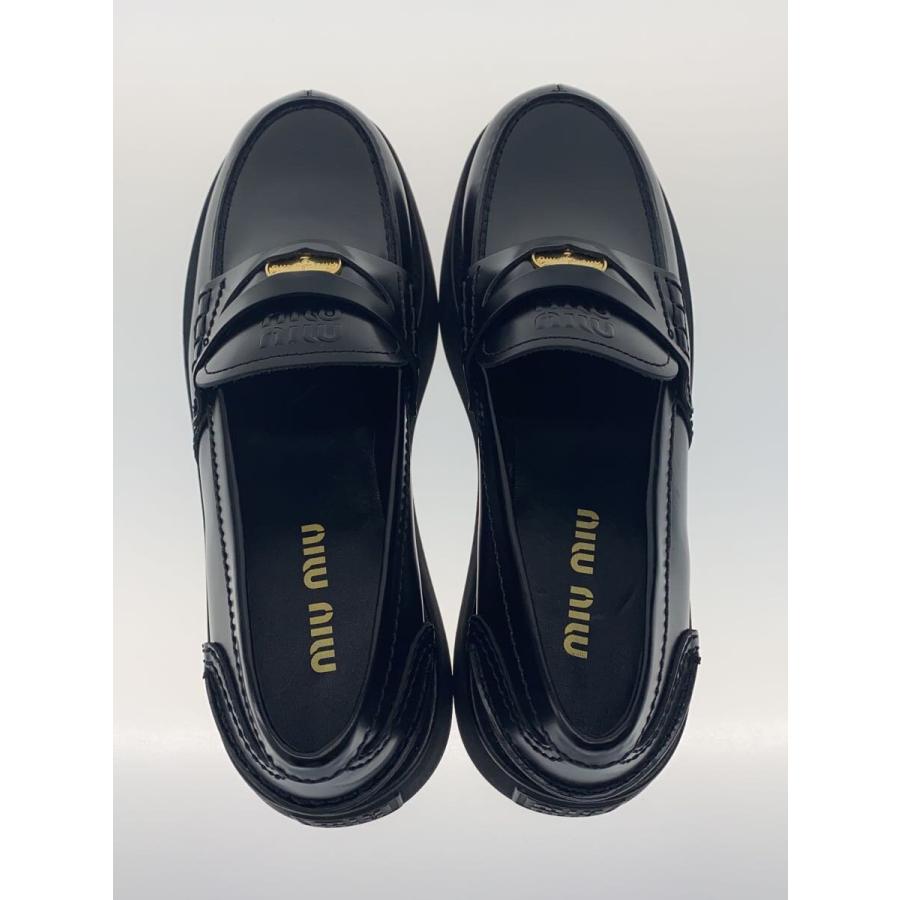 miu miuプラットレザーペニーロファー　ブラック　プラットフォーム美品 MIU MIU◇プラットフォームペニーローファー/--/BLK/レザー