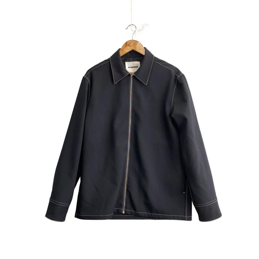 JIL SANDER◇I/FULL ZIP SHIRT/長袖シャツ/46/ポリエステル/BLK