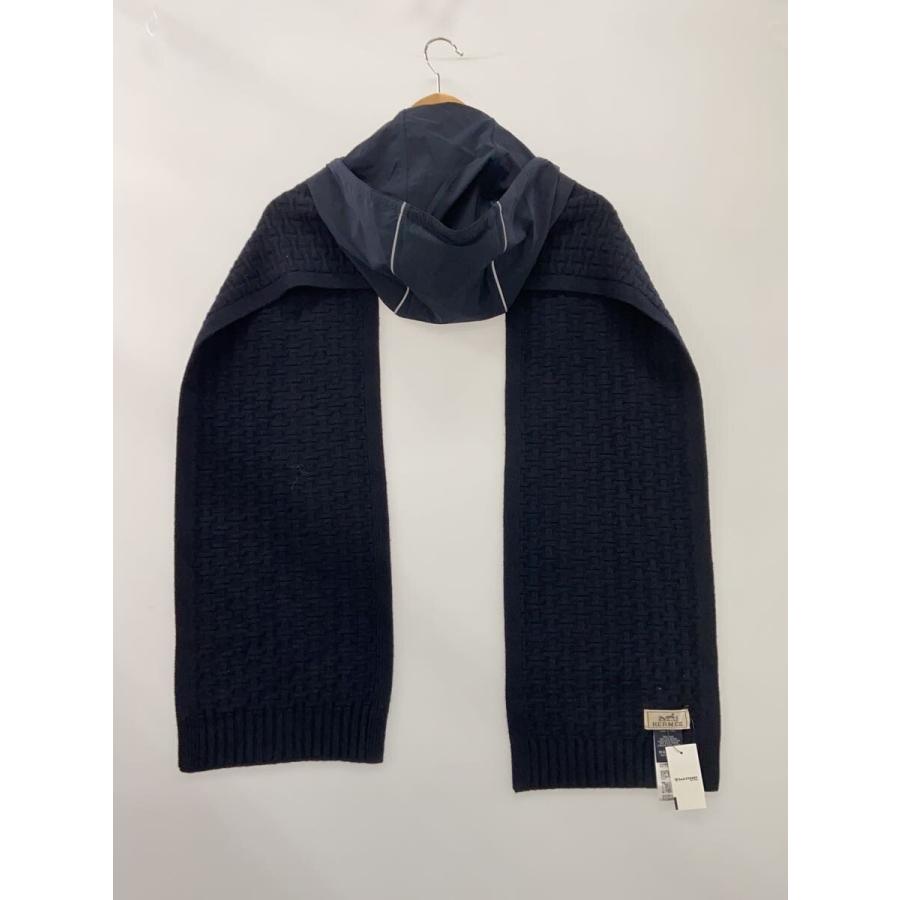 HERMES◆City Ride シティ・ライド フーデッドマフラー/ウール/NVY//_1