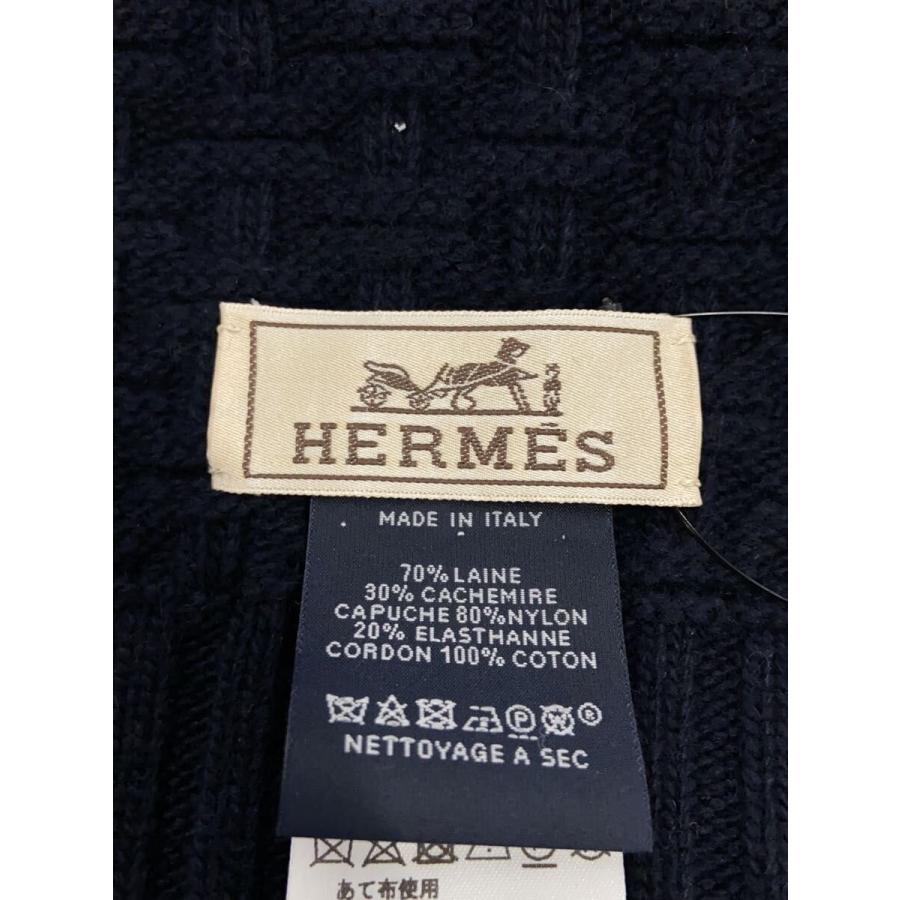 HERMES◆City Ride シティ・ライド フーデッドマフラー/ウール/NVY//_2