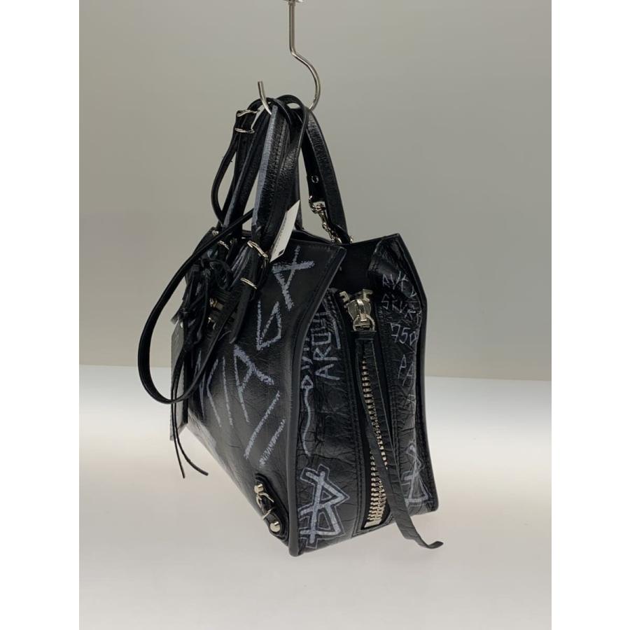 BALENCIAGA◆Paper A6 Zip Around グラフィック/ハンドバッグ/レザー/BLK/総柄/370926//の画像