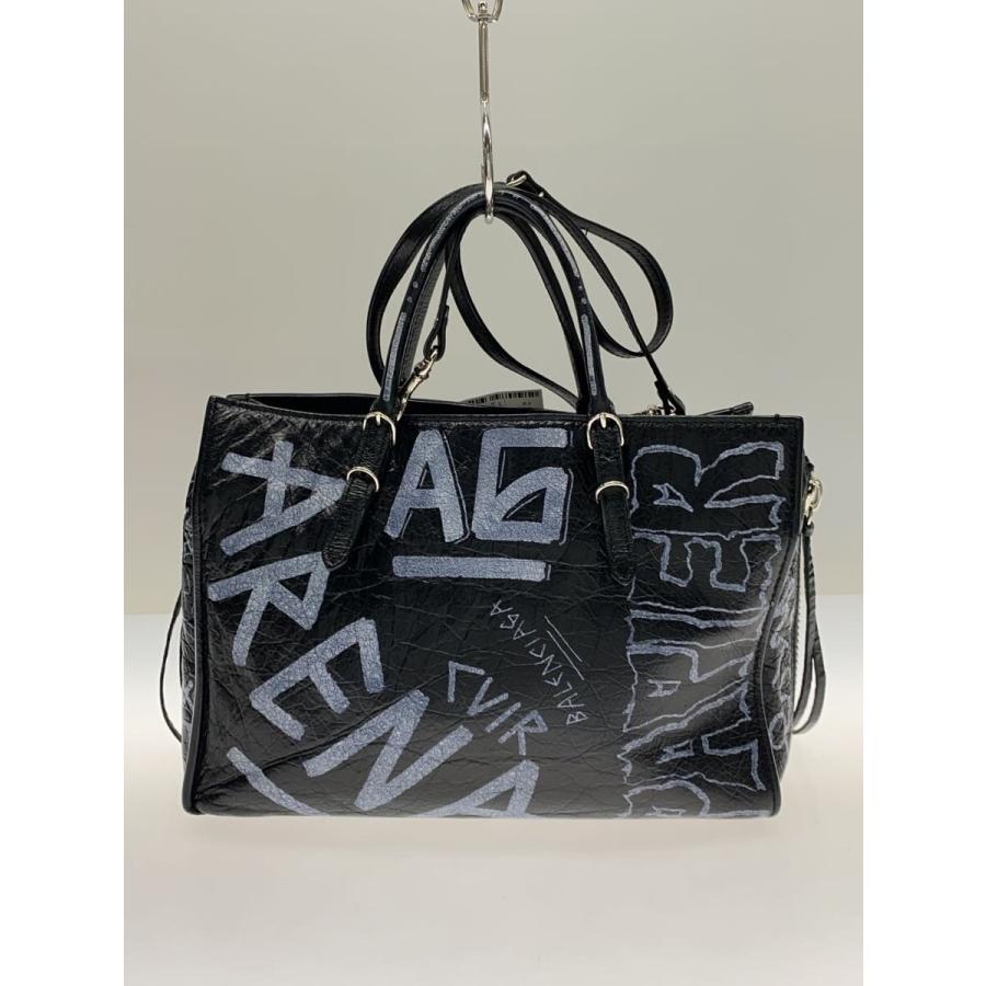 BALENCIAGA◆Paper A6 Zip Around グラフィック/ハンドバッグ/レザー/BLK/総柄/370926//の画像
