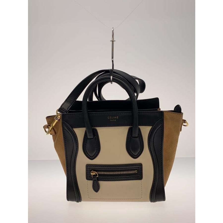 【最安値】CELINE ラゲージナノ ベージュ ハンドバッグ ショルダーバッグ CELINE◇ラゲージ・ナノ/ショルダーバッグ/レザー/ベージュ/無地