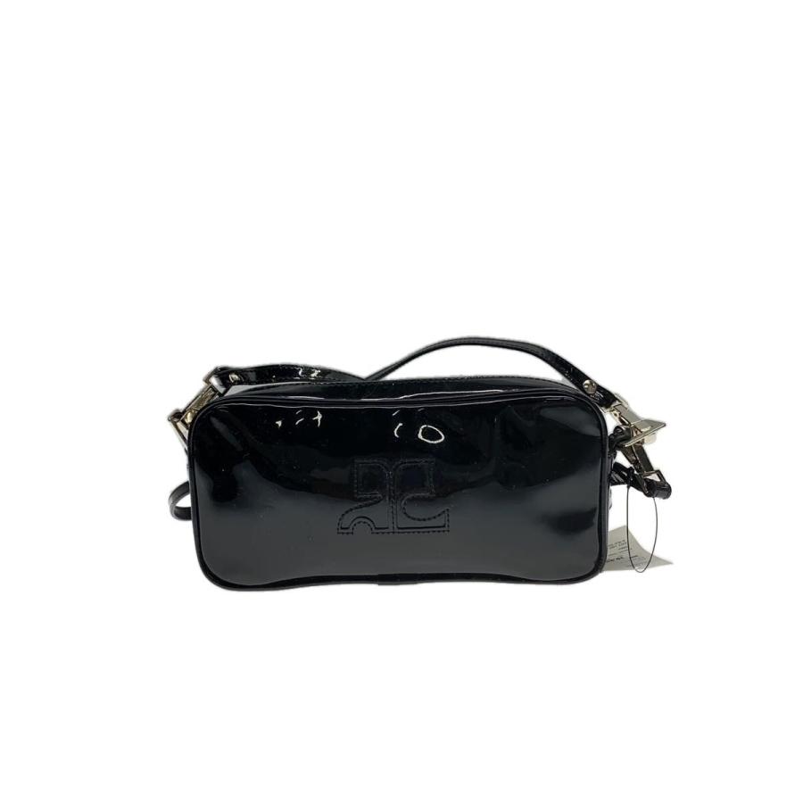 courreges クレージュ エナメル ショルダーバッグ ブラック Courreges◇スクエア ショルダーバッグ/エナメル/BLK : セカンド