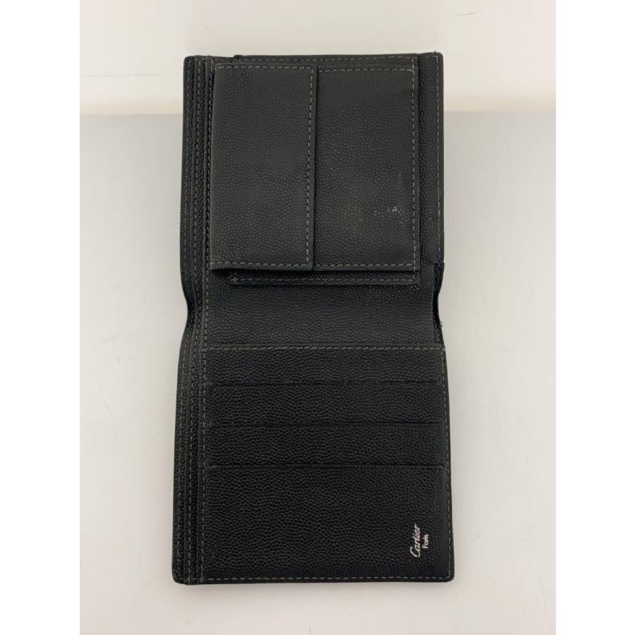 Cartier◇2つ折り財布/サントス/レザー/ブラック/無地/レディース