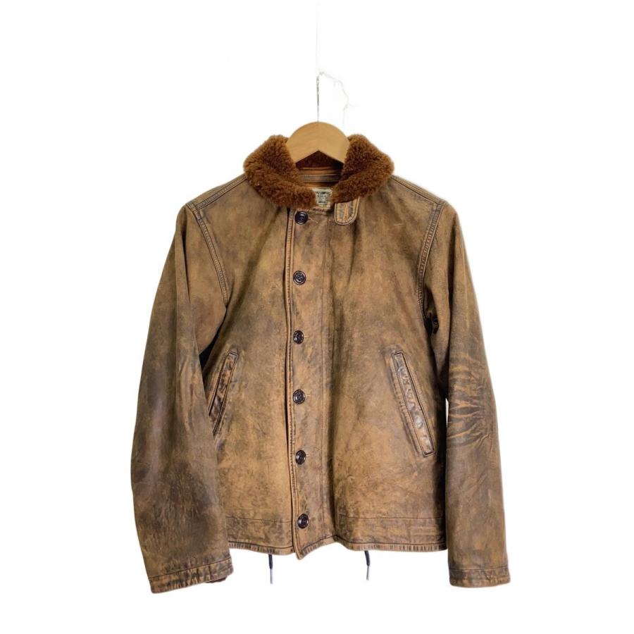 RRL◇SHEARLING LEATHER DECK JACKET/レザージャケット/XS/牛革/BRW
