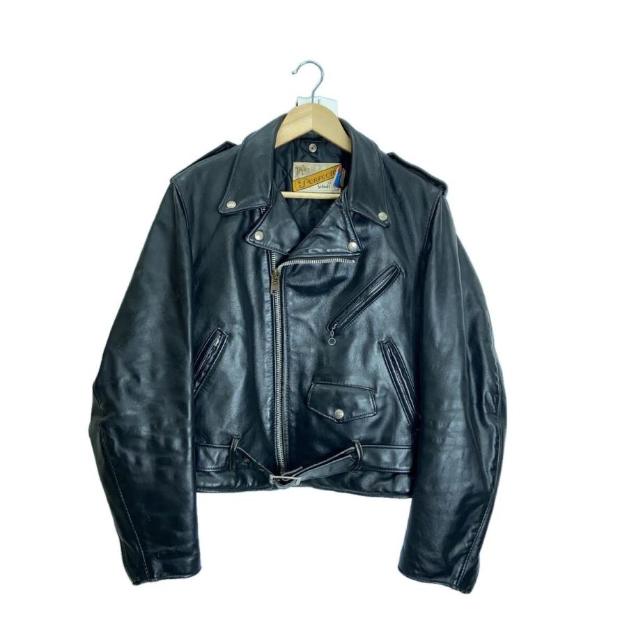 【値下げ】90年代Schott ブラックレザーシングルライダースジャケット 40 Schott◇90s/シングルライダースジャケット/40/レザー/BLK/無地/618