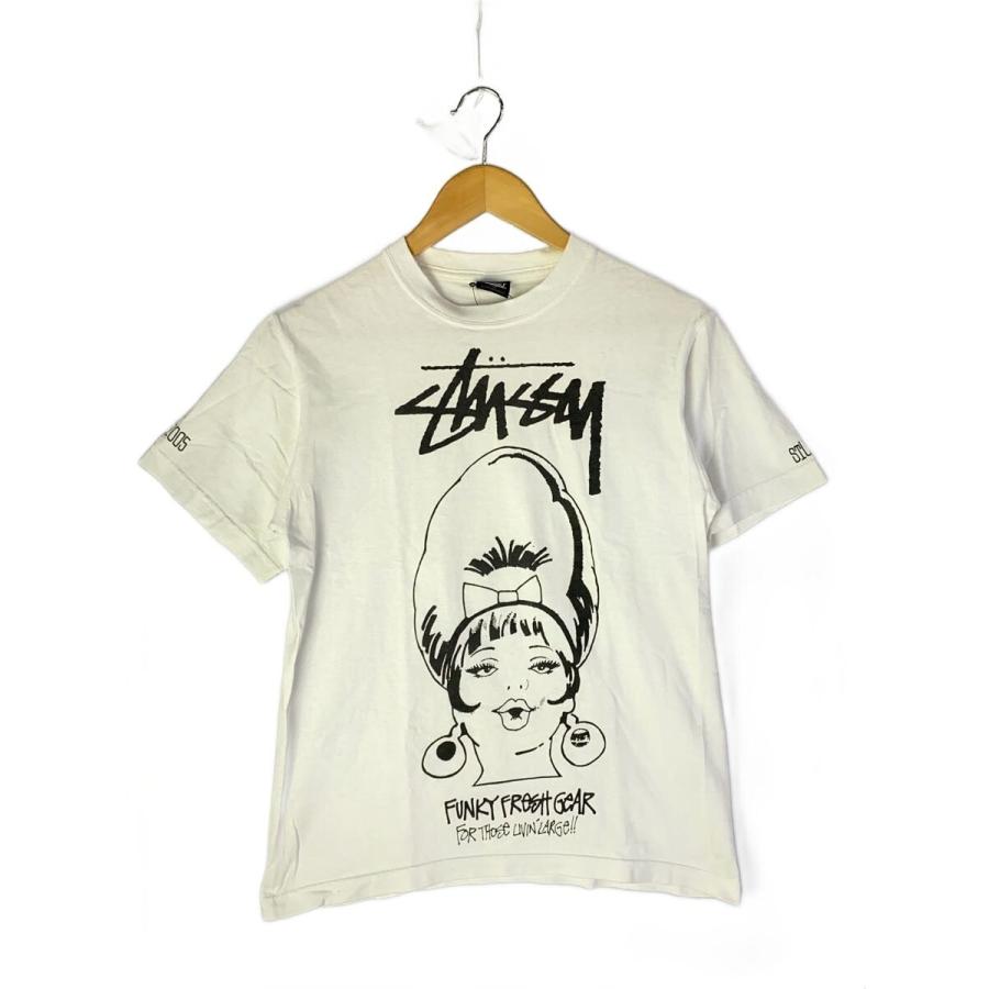 STUSSY◇funky fresh gear/25周年/Tシャツ/S/コットン/WHT/プリント