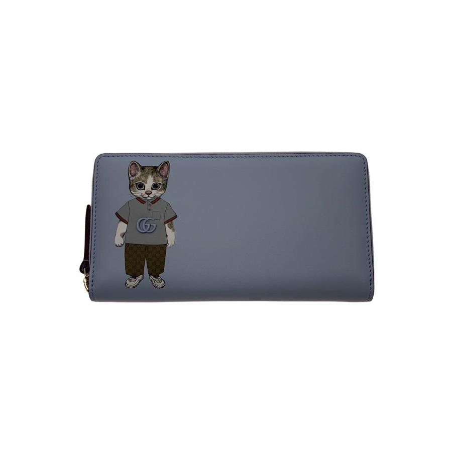 GUCCI◇25AW/×ヒグチユウコ/グッチキャットラウンドジップ長財布/BLU