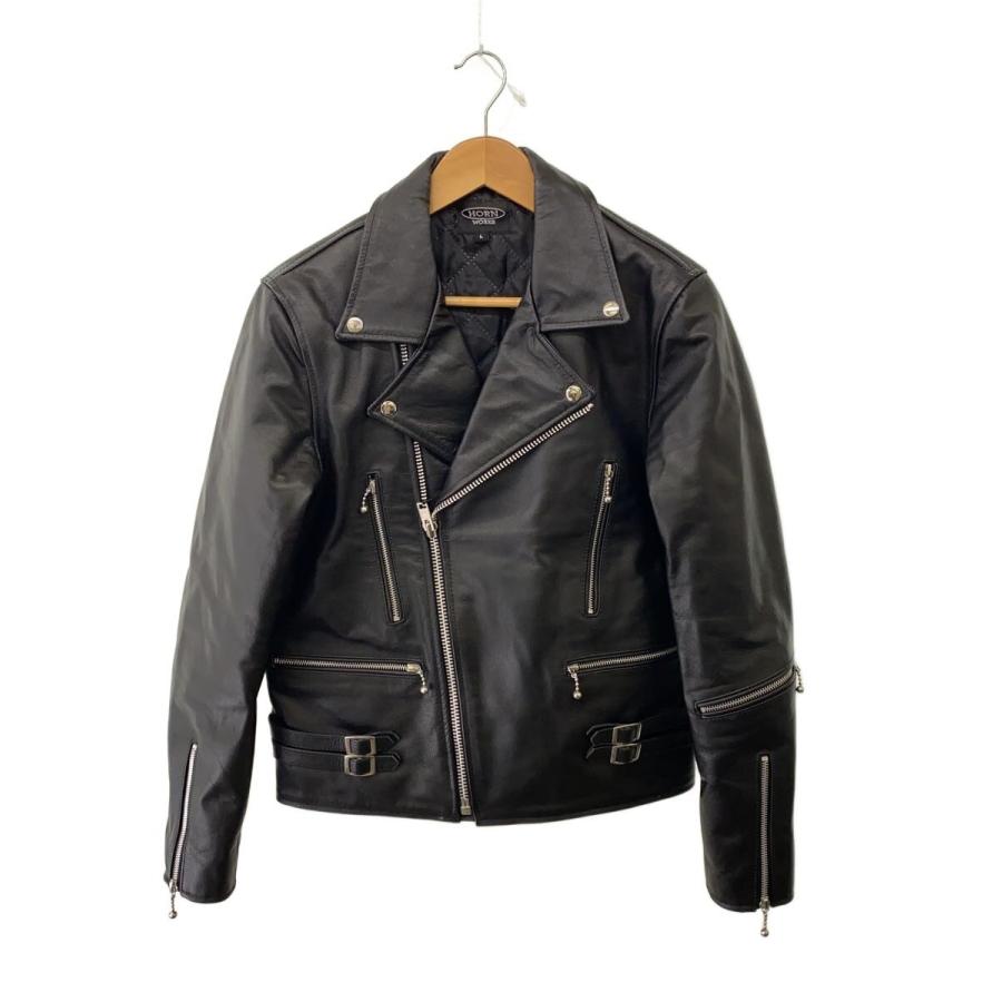【美品】HORN WORKS ライダースジャケット LLサイズ HORN WORKS◇ダブルライダースジャケット/L/レザー/BLK