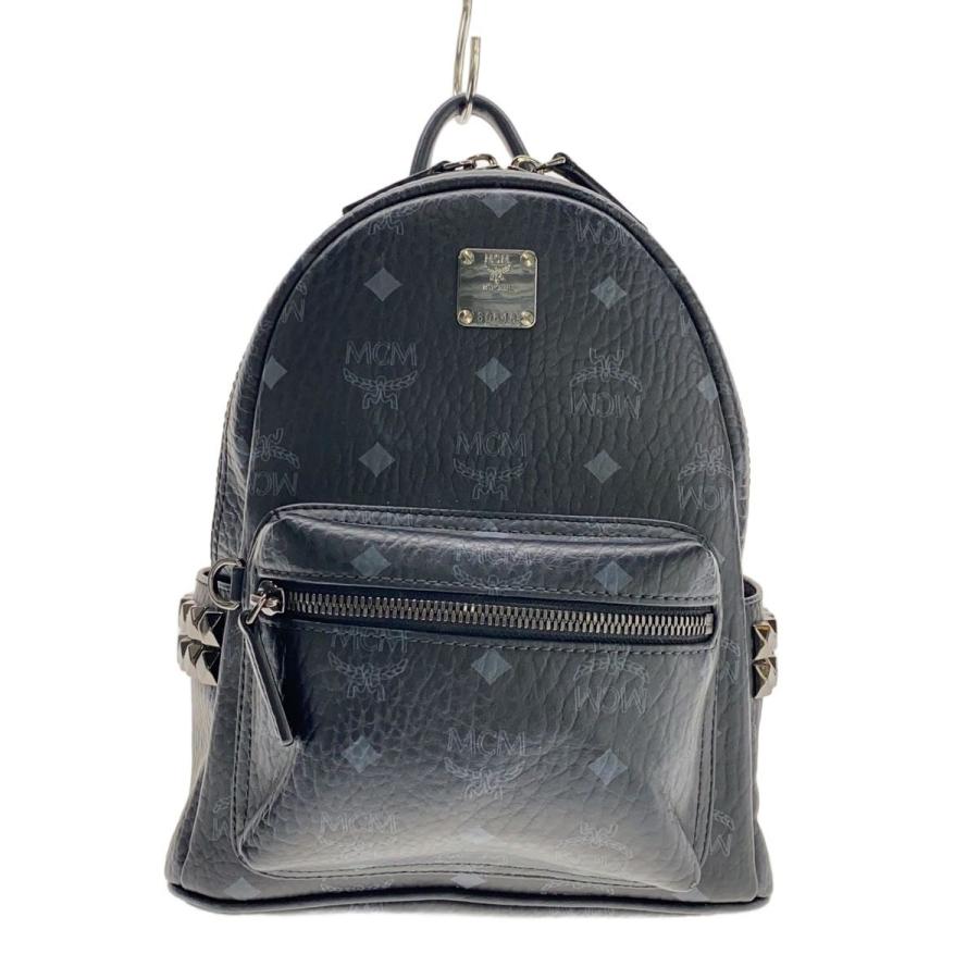 MCM 黒 MCM◇モノグラム/ミニリュック/サイドスタッズ/レザー/BLK