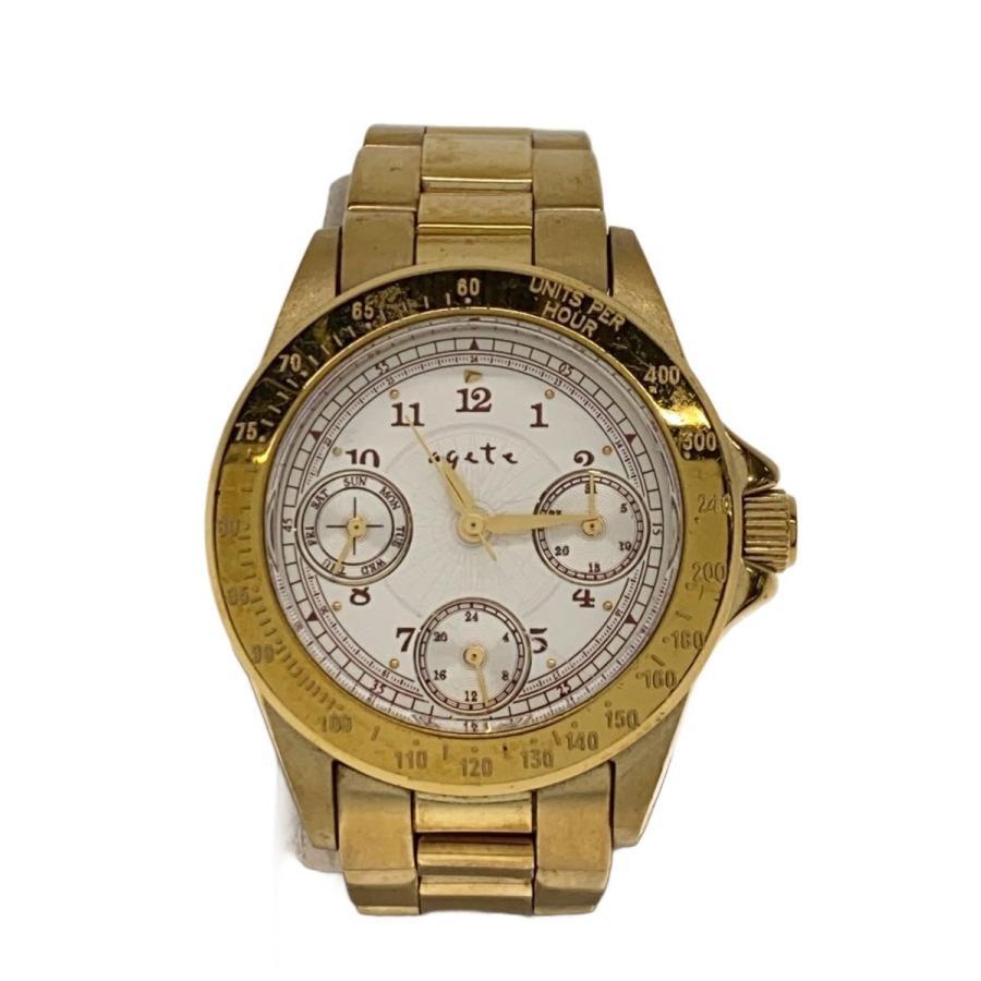 agete◇クォーツ腕時計/アナログ/ステンレス/WHT/GLD : セカンド