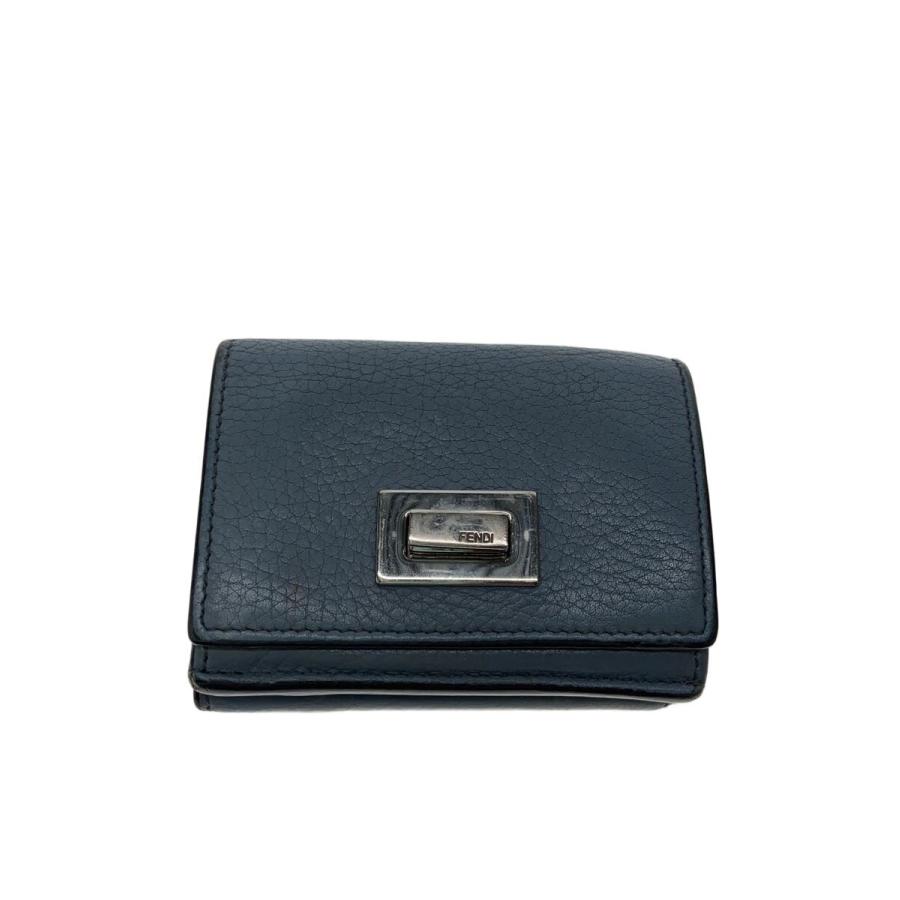 フェンディ 三つ折り財布 FENDI◇フェンディ/3つ折り財布/レザー/BLU/無地/メンズ : セカンド