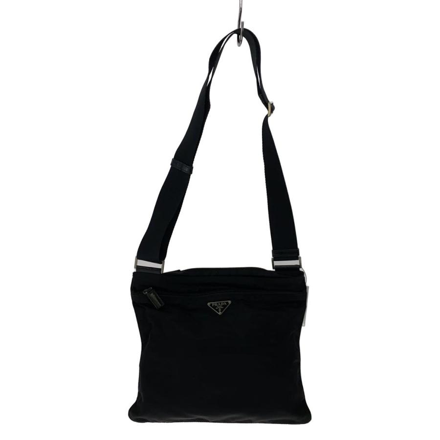 PRADA◇三角ロゴ/サコッシュ/ショルダーバッグ/ナイロン/BLK/無地
