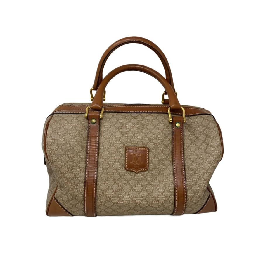 セリーヌ ボストンバッグ マカダム柄 オールドセリーヌ ミニボストン CELINE◇ボストンバッグ/レザー/BEG/総柄/マカダム柄/ミニボストン